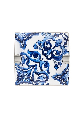 Dolce & Gabbana Casa Mediterraneo Square Ashtray in Blue & White - Blue. Size all.