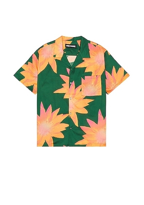 DOUBLE RAINBOUU Short Sleeve Hawaiian Shirt in Blood Orange - Green. Size S (also in M).