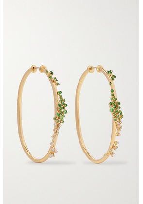 Ananya - Scatter 18-karat Gold, Tsavorite And Diamond Hoop Earrings - Green - One size