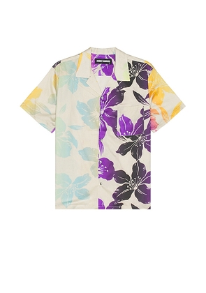 DOUBLE RAINBOUU Short Sleeve Hawaiian Shirt in Ivory. Size L, M, XL/1X.