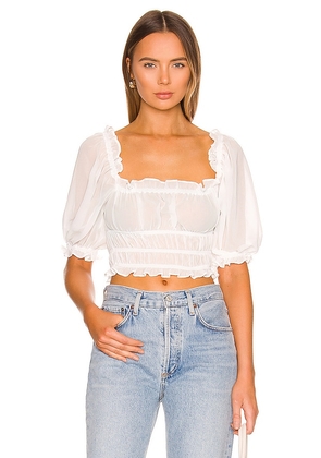 MORE TO COME Monique Puff Sleeve Top in White. Size M, XS, XXS.