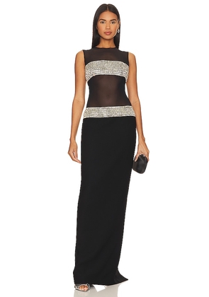RASARIO Crystal Mesh Gown in Black. Size .