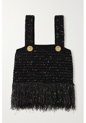 Balmain - Fringed Embellished Bouclé-tweed Top - Black - FR36,FR38,FR40