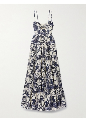Cara Cara - Delilah Tiered Printed Cotton-poplin Maxi Dress - Blue - small,medium,large