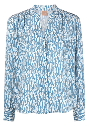 BOSS patterned button-up silk shirt - Blue