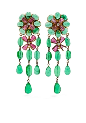 CHANEL Pre-Owned 1993 floral rhinestone clip-on earrings - Green