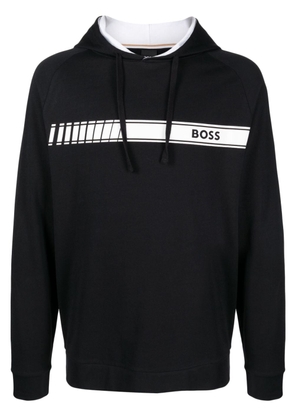 BOSS logo-print drawstring cotton hoodie - Black