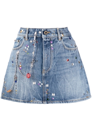 Rabanne crystal-embellished cotton denim skirt - Blue