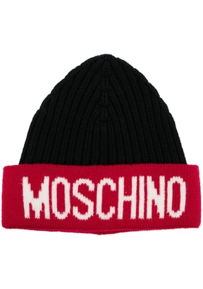 Moschino ribbed-knit wool beanie - Black