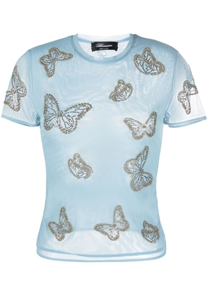 Blumarine butterfly-studded semi-sheer T-shirt - Blue