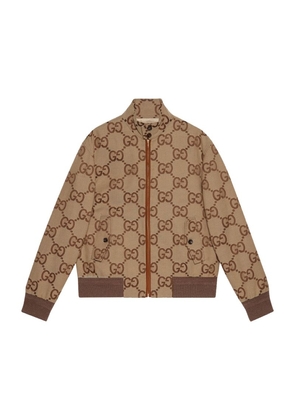 Gucci Canvas-Leather Gg Supreme Bomber Jacket