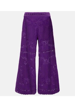 Valentino Embroidered wide-leg cotton-blend pants