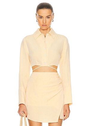 MATTHEW BRUCH Long Sleeve Cropped Button Up Shirt in Mango - Peach. Size 1 (also in 2, 3, 4).
