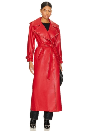 Alice + Olivia Nevada Faux Leather Trench in Red. Size S.