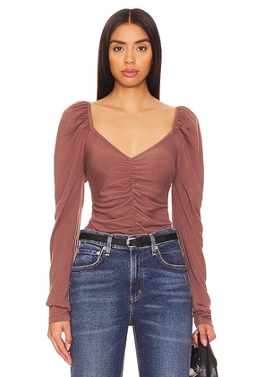 Bobi Ruched Long Sleeve Top in Neutral. Size M, S, XL.