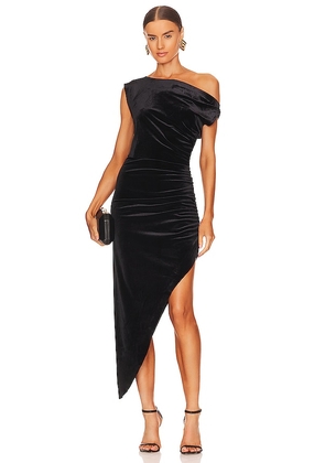 Norma Kamali Drop Shoulder Side Drape Gown in Black. Size L, M, S, XL, XXS.