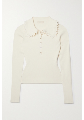 Ulla Johnson - Liese Ruffled Ribbed-knit Sweater - White - x small,small,medium,large,x large