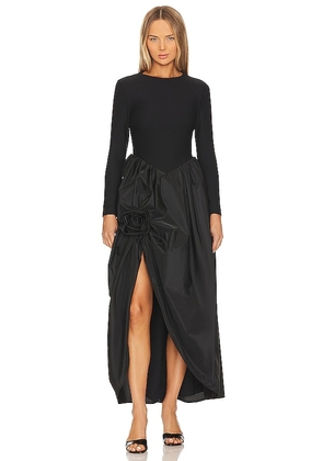 Sleeper Aurora Maxi Dress With Rose Detail in Black. Size S, M, L.
