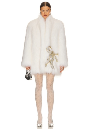 Vivetta Faux Fox Coat With Bows in White. Size M.