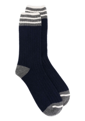 Brunello Cucinelli striped ribbed-knit cashmere socks - Blue