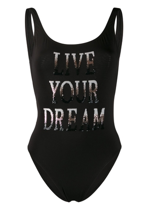 Alberta Ferretti Live Your Dream slogan swimsuit - Black