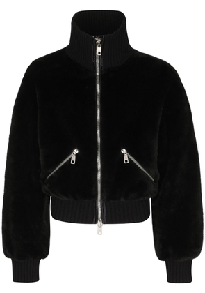 Dolce & Gabbana high-neck faux-fur bomber jacket - Black