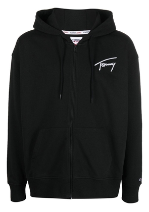 Tommy Jeans logo-embroidered zipped hoodie - Black