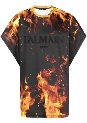 Balmain flame-print cotton T-shirt - Black