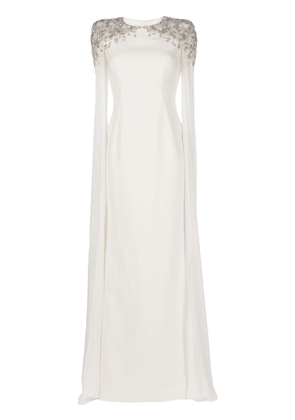 Jenny Packham Jenna crystal-embellished cape gown - White