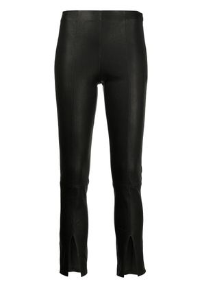 Theory cropped slit-cuff leather trousers - Black