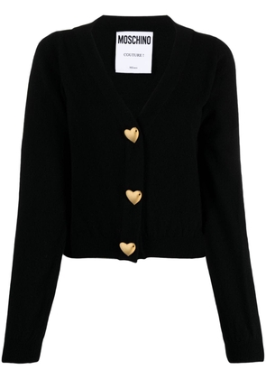 Moschino heart-shaped button virgin wool cardigan - Black