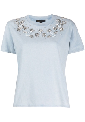 Maje crystal-embellished cotton T-shirt - Blue