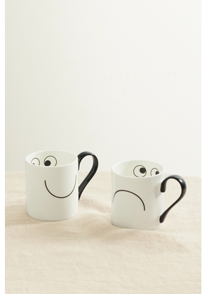 Anya Hindmarch - Eyes Set Of Two Painted Bone China Mugs - White - One size