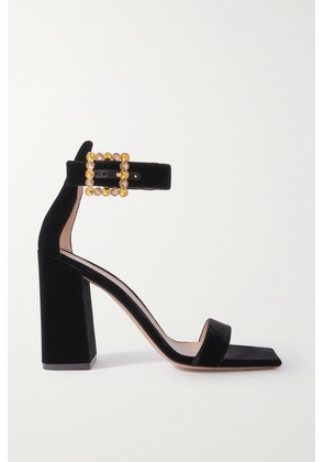 Gianvito Rossi - Velluto 95 Crystal-embellished Velvet Sandals - Black - IT35,IT36,IT36.5,IT37,IT37.5,IT38,IT38.5,IT39,IT39.5,IT40,IT40.5,IT41,IT42