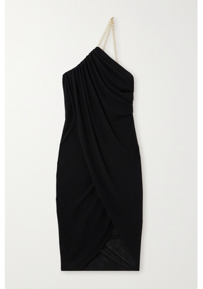 Chloé - One-shoulder Chain-embellished Draped Wool-crepe Midi Dress - Black - FR34,FR36,FR38,FR40,FR42,FR44,FR46