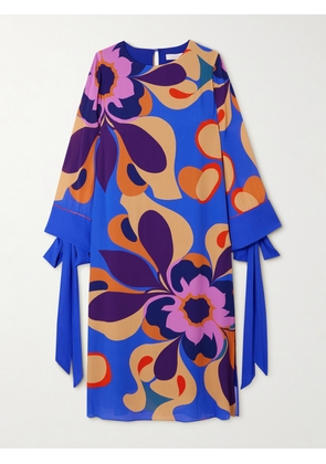 Borgo de Nor - Seraphina Tie-detailed Floral-print Crepe Midi Dress - Blue - UK 6,UK 8,UK 10,UK 12,UK 14