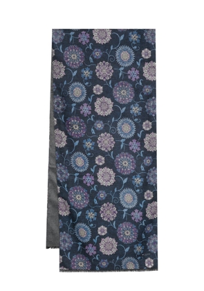 Kiton floral-print silk scarf - Blue