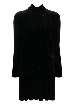 Alberta Ferretti gathered long-sleeve velvet minidress - Black