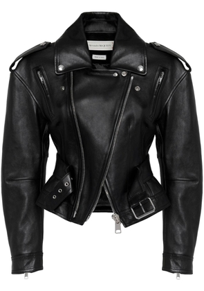 Alexander McQueen peplum-hem leather biker jacket - Black