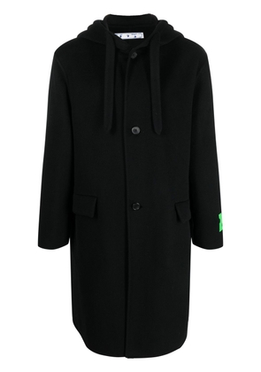 Off-White hooded single-breasted cashmere coat - Black