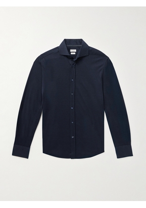 Brunello Cucinelli - Cutaway-Collar Silk and Cotton-Blend Shirt - Men - Blue - L