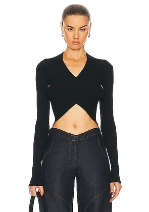 RTA Long Sleeve Cropped Knit Top in Black - Black. Size L (also in M, S, XS).