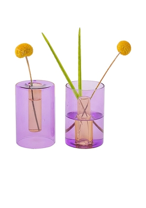 Block Design Small Reversible Glass Vase in Purple.