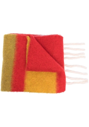Marni logo-patch striped fringed scarf - Red