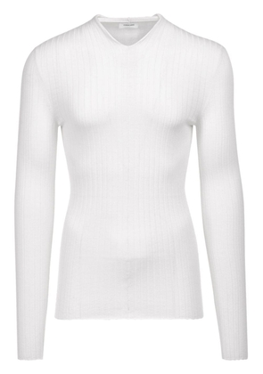 Ferragamo logo-plaque ribbed-knit jumper - White