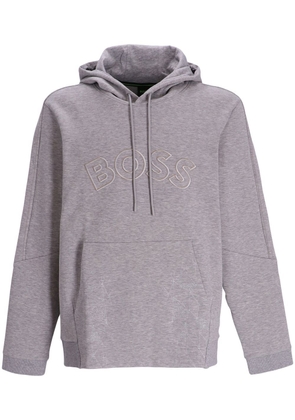 BOSS curved logo-embroidered drawstring hoodie - Grey