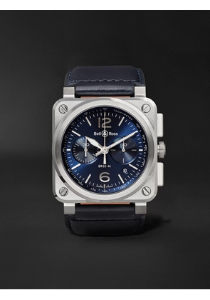 Bell & Ross - BR 03-94 Blue Steel Automatic Chronograph 42mm Steel and Leather Watch, Ref. No. BR0394‐BLU-­ST/SCA - Men - Blue