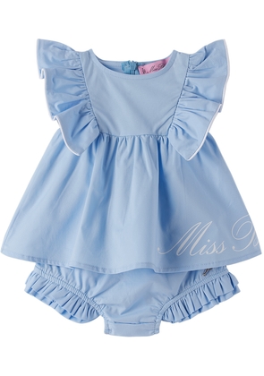 Miss Blumarine Baby Blue Ruffled Dress & Bloomers Set