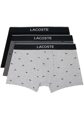 Lacoste Three-Pack Gray & Black Crocodile Boxers
