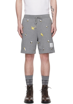 Thom Browne Gray Embroidered Shorts